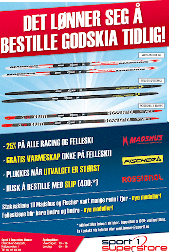 Vår samarbeidspaner Sport1 Superstore Hamar inviterer til forhåndsbestilling av langrennsski